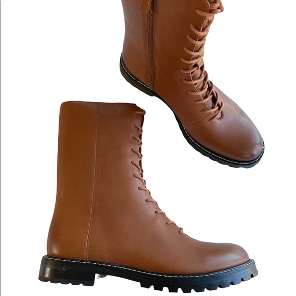 New J CREW Gwen lug-sole leather lace-up tall shaft boots size 8 - Picture 3 of 6